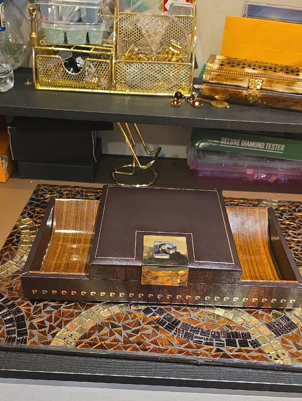 Pierre Cardin Brown and Gold Decorative Catchall Tray with Center Box